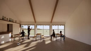 Intérieur de la salle de repos pour les joueurs de football, vue générale