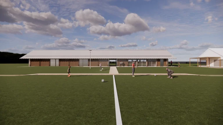 Vue générale du terrain de football conçu par l’Agence Tessier Poncelet