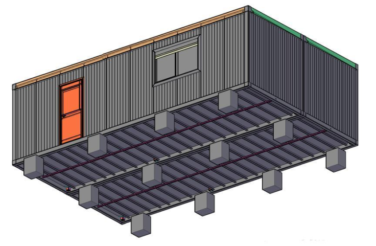 Vue 3D du batiment modulaire et de ses supports College Croix de Metz rue Louis Majorelle 54200 Toul
