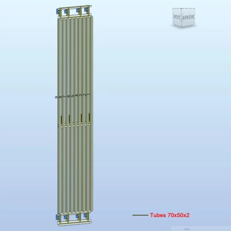 Modélisation 3D des tubes en aluminium du brise-vue de la cité Audra à Colombes, étude de fixations FRY Études