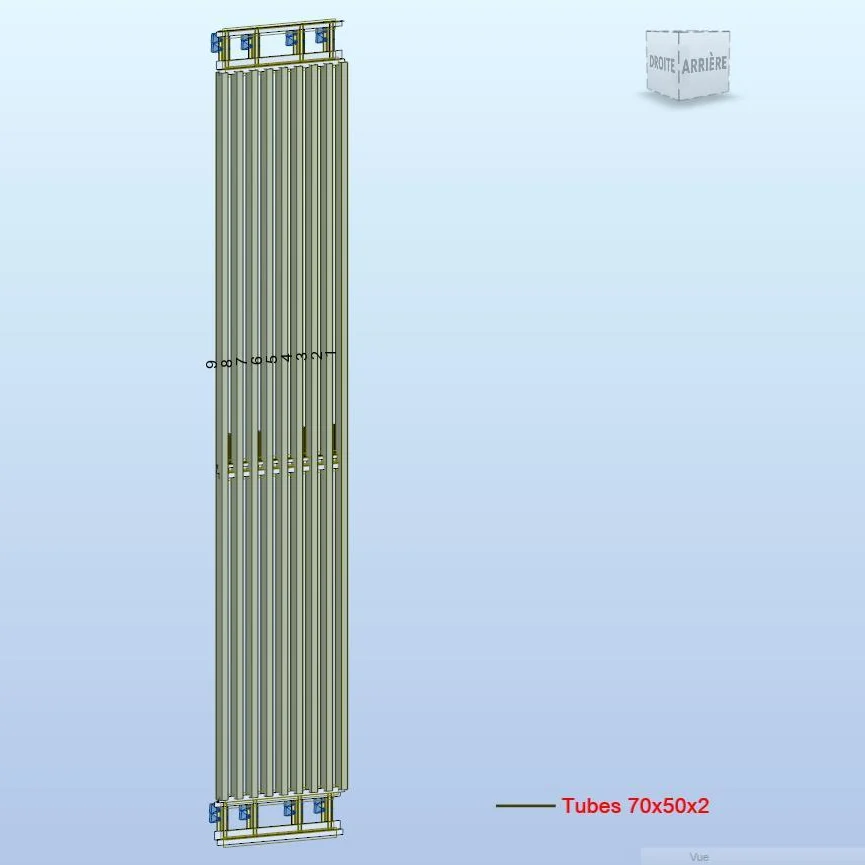 Modélisation 3D des tubes en aluminium du brise-vue de la cité Audra à Colombes, étude de fixations FRY Études